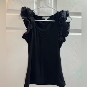 HYFVE Black Ruffle Sleeve Scoop Neck Tank